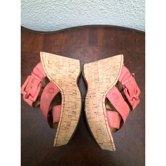Born Coral Leather Wedge Sandals Adjustable Buckle & Cork Heel Women Size 7 - Picture 7 of 10